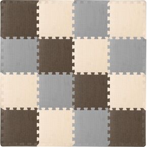 ProSource Foam Puzzle Floor Play Mat for Kids and Babies with Solid Colors, 36 or 16 Interlocking Tiles with Borders, Brown/Beige/Grey