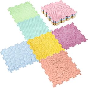 Maitys 7 Pcs Sensory Mat for Autistic Children Massage Game Mats Orthopedic Puzzle Play Mats Textured Sensory Floor Tiles for Kids Toddler Autism Room Indoor(Classic Color)