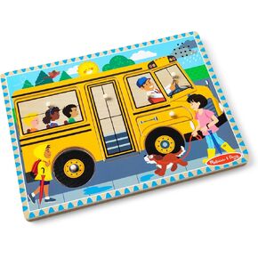 Melissa & Doug The Wheels on the Bus Sound Puzzle - School Bus Puzzle, Wooden Puzzle For Kids and Toddlers Ages 2+