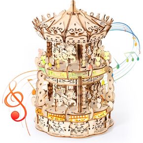 الألغاز الخشبية ثلاثية الأبعاد للبالغين USB شحن Globe Music Box Diy LED Wood Model Building مع ألعاب STEM للمساحة