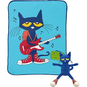 Jay Franco Pete The Cat Rock Out Mini Pillow Buddy و 46 Inch × 60 بوصة مجموعة رمي - الأطفال Super Super 2 قطعة بطانية مجموعة in Kuwait