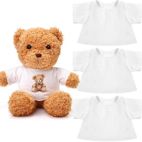 3 Pcs Sublimation Stuffed Animal Shirt Fit 8-12 Inch Blank Stuffed Bear Clothes Plush Bear Tshirts Tee Shirt for DIY Make Unique Stuffed Doll Outfit