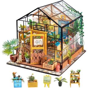 Rolife DIY Miniature House Kit-Mini Diorama 1/18 مجموعة بناء طراز الدفيئة مع LED ، الحرف اليدوية للبالغين هدية عيد ميلاد عيد الميلاد للأولاد Girls Mom Home Decor (Cathy's Flower House)
