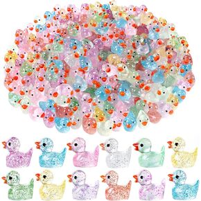 100pcs Mini Glitter Ducks Colorful Tiny Small Little Resin Ducks to Hide Plastic Animal Figures for for Dollhouse Micro Dollhouse Landscape Aquarium Decorations