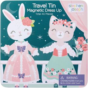 Stephen Joseph, Travel Tin Magnetic Dress Up,Bunny and Cat Small, 40 unique pieces