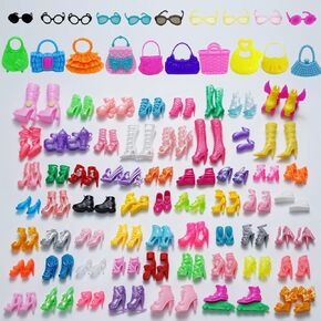 70PCS Doll Accessories - 50 Pairs Shoes, 10 Handbags, 10 Glasses - Assorted Colors, High Heel Boots, Sandals for 11.5 Inch Girl Doll