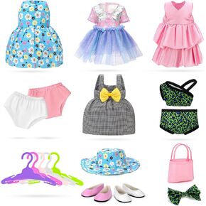 18 inch Doll Clothes and Accessories for American 18 Inch Dolls Girl Clothing Gift, 17Pcs Complete Set Clothing with Outfits, Dress, Shoes, Swimsuit, Underwear, Hat, Headband, Clothes Hangers