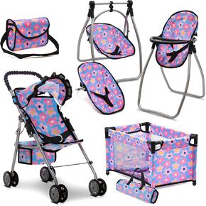 Baby Doll Stroller Bed و Swing Playset ، مجموعة أثاث دمية Baby Doll Associor in Kuwait