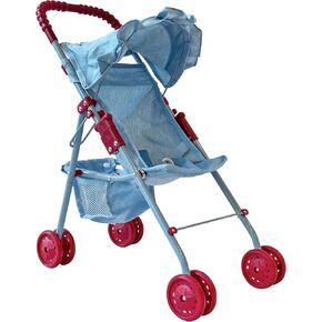 The New York Doll Collection My First Doll Stroller with Basket & Heart Design Foldable Doll Stroller, Pink