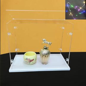 Clear Acrylic Display Cabinet Assembly, Thickened Base, top openable Door, Sturdy L-Shaped Buckle, dust Protection Cabinet for Action Doll Toy Collectibles (White, 30x20x20cm/12x8x8in)