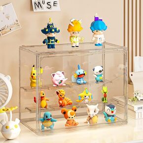 Clear Acrylic Blind Box ,3 Tier Acrylic Display Case for Figures, Dustproof Display Box with Magnetic Door and Riser Shelf ,Stackable Display Cases for Collectibles, Figures,Toy(3 Packs)