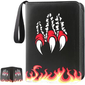 Card Binder 4-Pockets, 400 Pockets Card Holder with 50 Removable Sleeves, Trading Card Collector Zipper Album Holder, Red