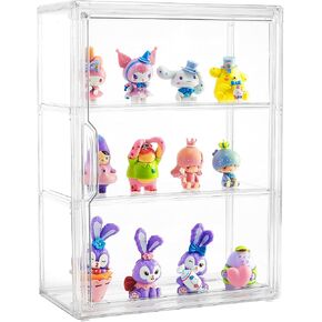 Acrylic Display Case for Collectibles 3 Tier Figure Display Case with 2 Movable Plates Clear Display Case for Figures with Magnetic Door Tall Display Box, 2 Pack