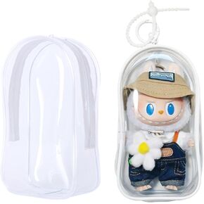 Clear Bag Keychain for LABUBU Plush Doll,Hanging Display Case,Protective Case,Plastic PVC Storage Box (V1)