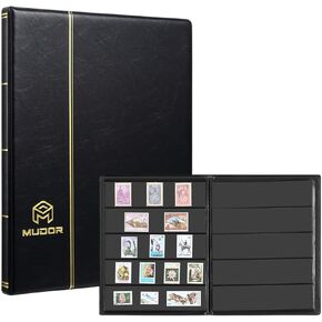 MUDOR Stamp Collecting Album, 7 Rows Pockets Stamp Book for Collectors, 10 Sheets Stamp Stockbook