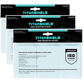 TitanShield Premium Clear Card Sleeves Compatible with Standard Sized Board Games, MTG Magic The Gathering, Pokemon, Lorcana and Trading Cards 2.5" x 3.5" 66x91mm (150 Sleeves)