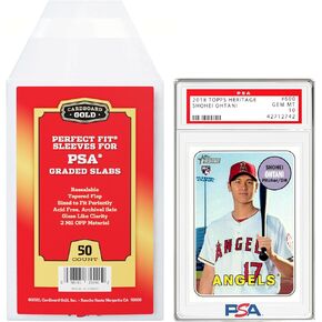 Cardboard Gold PSA Graded Card Sleeves - 50 Count Perfect Fit Resealable Sleeves for PSA Graded Baseball, Football, Gaming, Sports Cards - PSA Slab Sleeves Protector, Acid Free Card Slabs