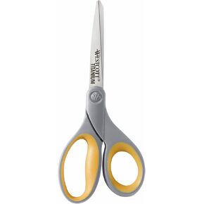 Westcott 13901 8-Inch Titanium Scissors For Office and Home, Yellow/Gray, 2 Pack