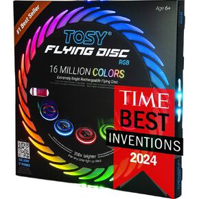 TOSY Flying Disc - 16 Million Color RGB or 36 or 360 LEDs, Extremely Bright, Smart Modes, Auto Light Up, Rechargeable, Perfect Birthday & Camping Gift for Men/Boys/Teens/Kids, 175g frisbees