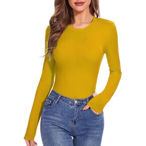 Womens Long Sleeve Crewneck Slim fit T Shirts Sexy Cute Dressy Casual Fall Basic Tops Tee Tshirt Blouse