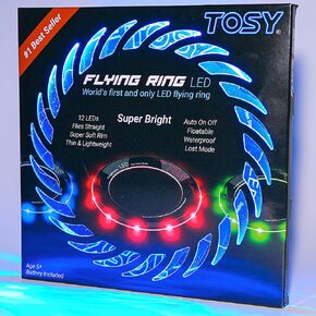 TOSY Flying Ring - 12 LEDs, Super Bright, Soft, Auto Light Up, Safe, Waterproof, Lightweight Frisbee, Cool Birthday, Camping, Easter Basket Stuffers & Outdoor/Indoor Gift Toy for Boys/Girls/Kids