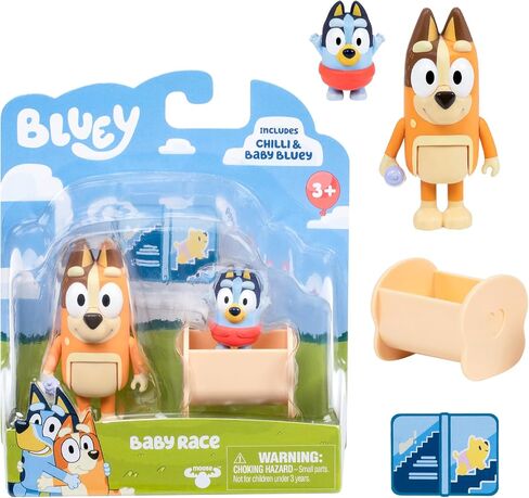 Bluey Figure 2-Pack Baby Race | 2 Figure Pack with Chilli and Baby with Cradle Accessory in Saudi Arabia