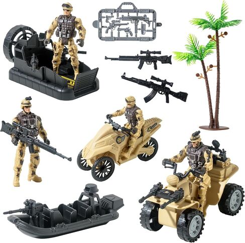 Army Men Action Figures with Military Vehicles Toys Playset, Toy Soldiers with Military Boats, Protective Net,Small Pistol for Kids Boys Girls, Age 6 7 8 9 10 in Saudi Arabia