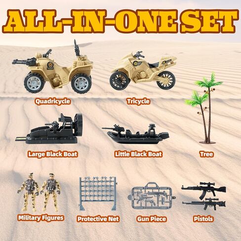 Army Men Action Figures with Military Vehicles Toys Playset, Toy Soldiers with Military Boats, Protective Net,Small Pistol for Kids Boys Girls, Age 6 7 8 9 10 in Saudi Arabia