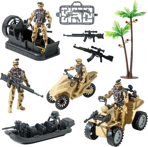 Army Men Action Figures with Military Vehicles Toys Playset, Toy Soldiers with Military Boats, Protective Net,Small Pistol for Kids Boys Girls, Age 6 7 8 9 10 in Saudi Arabia