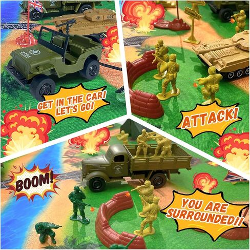 Army Men Toys Large Battle Playset-Set Includes Army Men Action Figures, Military Battle Mat, Tanks, Helicopters, Jeep, Ambulance, Trucks, Cannon, Tents (120 PCS) in Saudi Arabia