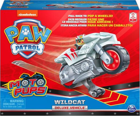 PAW Patrol, Moto Pups Wildcat’s Deluxe Pull Back Motorcycle Vehicle with Wheelie Feature and Toy Figure in Saudi Arabia