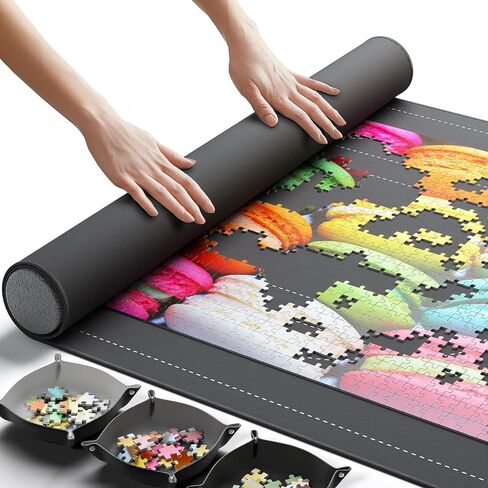 The Original Newverest Jigsaw Puzzle Mat Roll Up, Saver Pad 46" x 26" Portable Keeper Up to 1500 pieces with Non-Slip Rubber Bottom & Smooth Top + 3 Puzzle Sorting Trays & Travel-Friendly Storage Bag in Saudi Arabia