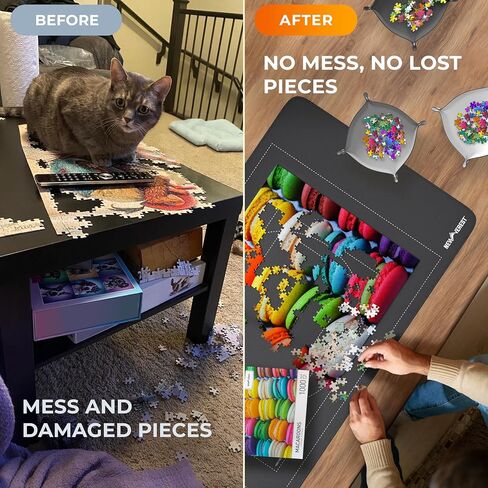 The Original Newverest Jigsaw Puzzle Mat Roll Up, Saver Pad 46" x 26" Portable Keeper Up to 1500 pieces with Non-Slip Rubber Bottom & Smooth Top + 3 Puzzle Sorting Trays & Travel-Friendly Storage Bag in Saudi Arabia