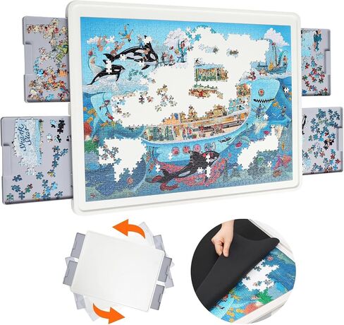 1500 Pieces Rotating Plastic Puzzle Board with Drawers and Cover, 35"x27" Portable Jigsaw Puzzle Table for Adults, Lazy Susan Spinning Puzzle Boards, Ideal Gift for Mum in Saudi Arabia