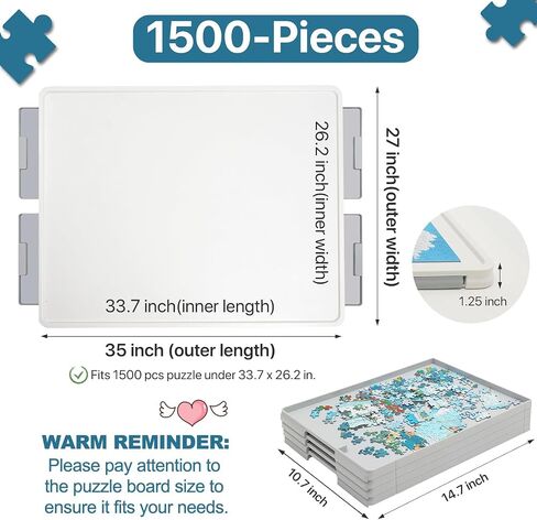 1500 Pieces Rotating Plastic Puzzle Board with Drawers and Cover, 35"x27" Portable Jigsaw Puzzle Table for Adults, Lazy Susan Spinning Puzzle Boards, Ideal Gift for Mum in Saudi Arabia