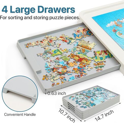 1500 Pieces Rotating Plastic Puzzle Board with Drawers and Cover, 35"x27" Portable Jigsaw Puzzle Table for Adults, Lazy Susan Spinning Puzzle Boards, Ideal Gift for Mum in Saudi Arabia