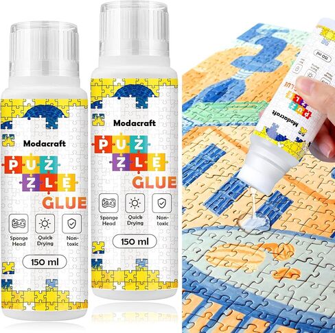 2 Pack 120ml Jigsaw Puzzle Glue with New Sponge Head, Suitable for 1000/3000/5000 Pieces of Paper and Wood Puzzle, Clear Water-Soluble Quick Dry Jigsaw Puzzle Glue, 240ml in Total in Kuwait