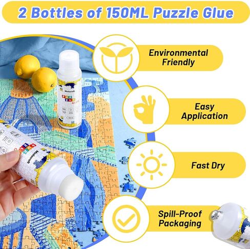 2 Pack 120ml Jigsaw Puzzle Glue with New Sponge Head, Suitable for 1000/3000/5000 Pieces of Paper and Wood Puzzle, Clear Water-Soluble Quick Dry Jigsaw Puzzle Glue, 240ml in Total in Kuwait
