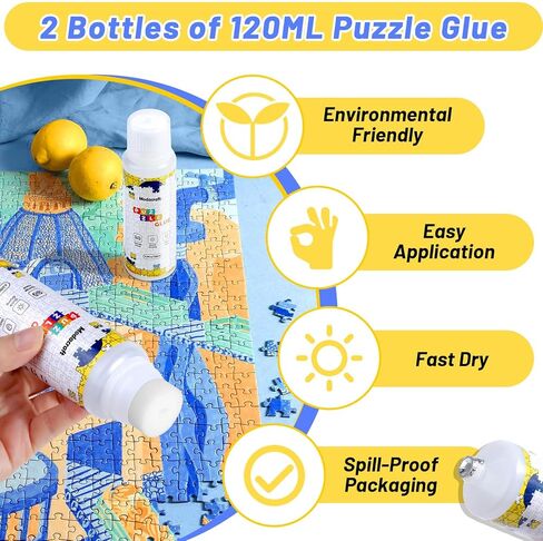 2 Pack 120ml Jigsaw Puzzle Glue with New Sponge Head, Suitable for 1000/3000/5000 Pieces of Paper and Wood Puzzle, Clear Water-Soluble Quick Dry Jigsaw Puzzle Glue, 240ml in Total in Kuwait