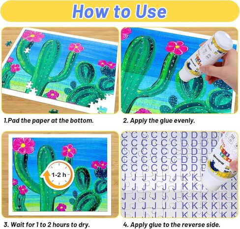 2 Pack 120ml Jigsaw Puzzle Glue with New Sponge Head, Suitable for 1000/3000/5000 Pieces of Paper and Wood Puzzle, Clear Water-Soluble Quick Dry Jigsaw Puzzle Glue, 240ml in Total in Kuwait