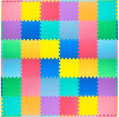 ProSource Foam Puzzle Floor Play Mat for Kids and Babies with Solid Colors, 36 or 16 Interlocking Tiles with Borders, Brown/Beige/Grey in Kuwait