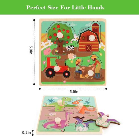 Wooden Peg Puzzles for Toddlers 1-3, Kids' Educational Preschool Peg Puzzle Toy, Set of 4 Toddler Puzzles - Farm, Dinosaur, Fruit and Marine Animals, Ideal Gift for Ages 1 2 3 Boys and Girls in Saudi Arabia