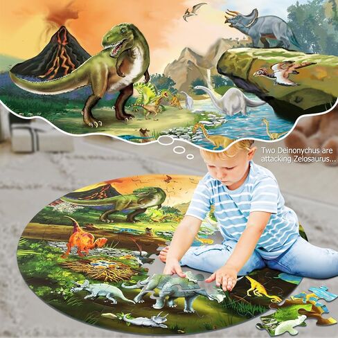 Floor Puzzles for Kids Ages 3-8, 70 Piece Dinosaur Jigsaw Puzzle for Kids Ages 3+ Year Old Large Round Toddler Puzzles Preschool Learning Educational Toys Gift for Boys Girls (Tyrannosaurus) in Kuwait