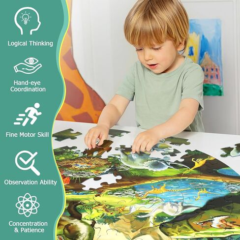Floor Puzzles for Kids Ages 3-8, 70 Piece Dinosaur Jigsaw Puzzle for Kids Ages 3+ Year Old Large Round Toddler Puzzles Preschool Learning Educational Toys Gift for Boys Girls (Tyrannosaurus) in Kuwait