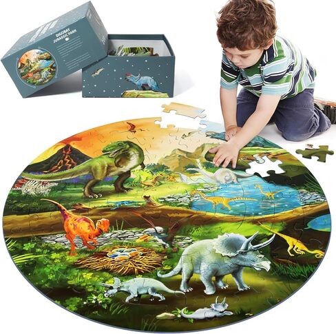 Floor Puzzles for Kids Ages 3-8, 70 Piece Dinosaur Jigsaw Puzzle for Kids Ages 3+ Year Old Large Round Toddler Puzzles Preschool Learning Educational Toys Gift for Boys Girls (Tyrannosaurus) in Kuwait