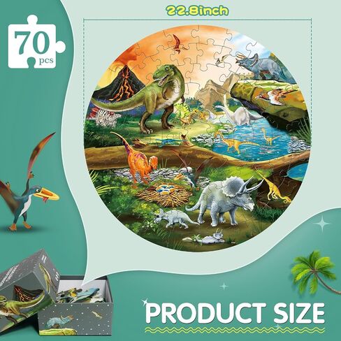 Floor Puzzles for Kids Ages 3-8, 70 Piece Dinosaur Jigsaw Puzzle for Kids Ages 3+ Year Old Large Round Toddler Puzzles Preschool Learning Educational Toys Gift for Boys Girls (Tyrannosaurus) in Kuwait