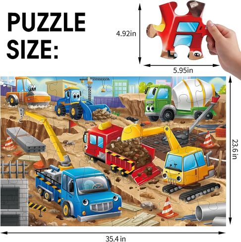 Jumbo Floor Puzzle for Kids,Recycling Garbage Truck Jigsaw Large Puzzles,48 Piece Trash Truck Vehicle Puzzle for Toddler Ages 3-5,Children Learning Preschool Educational Toys,Gift for 4-8 Years Old in Saudi Arabia
