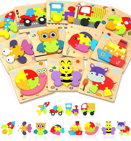 Yetonamr Wooden Toddler Puzzles Gifts Toys for 1 2 3 Years Old Boys Girls, 6 Vehicle Shape Montessori Toys Educational Blocks Kids Toys Gift Baby Learning Toy Age 1-3, 2-4 in Saudi Arabia