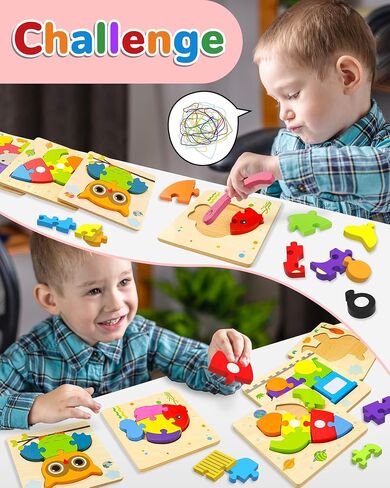 Yetonamr Wooden Toddler Puzzles Gifts Toys for 1 2 3 Years Old Boys Girls, 6 Vehicle Shape Montessori Toys Educational Blocks Kids Toys Gift Baby Learning Toy Age 1-3, 2-4 in Saudi Arabia