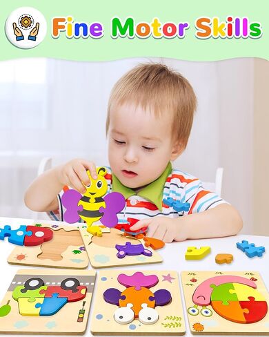 Yetonamr Wooden Toddler Puzzles Gifts Toys for 1 2 3 Years Old Boys Girls, 6 Vehicle Shape Montessori Toys Educational Blocks Kids Toys Gift Baby Learning Toy Age 1-3, 2-4 in Saudi Arabia